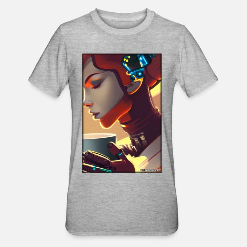 Robot Coffee Future Science Machine - Unisex Polycotton T-Shirt - heather grey