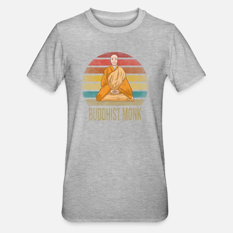 Moine Bouddhiste Moine Bouddhisme Méditation - T-shirt polycoton Unisexe - gris chiné