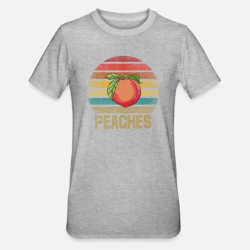 Peach Peaches Fruit Retro Sunset - Unisex Polycotton T-Shirt - heather grey