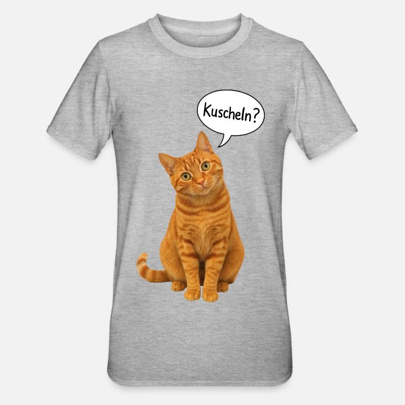 Red cat with tilted head asks: "Cuddle?" - Unisex Polycotton T-Shirt - heather grey