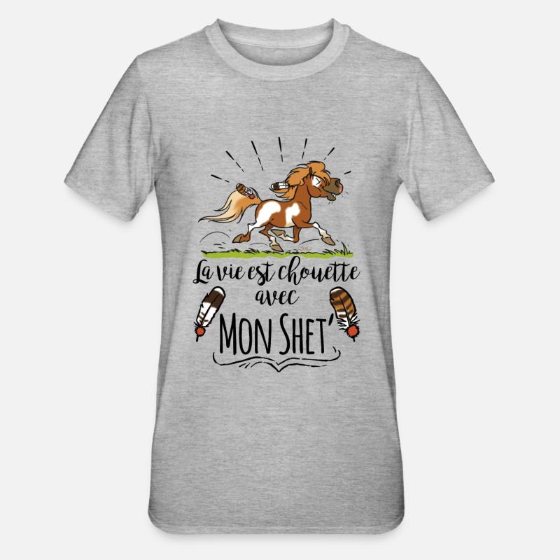 La vie est chouette avec mon shet 2 texte noir - T-shirt polycoton Unisexe - gris chiné