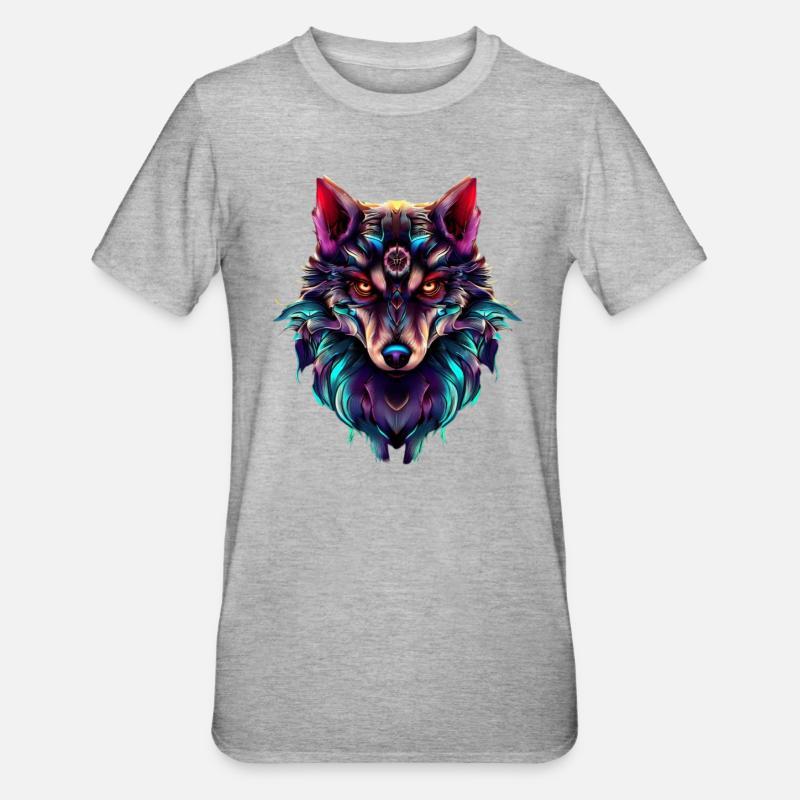 Wolf’s Head Synthwave Wolf - T-shirt polycoton Unisexe - gris chiné