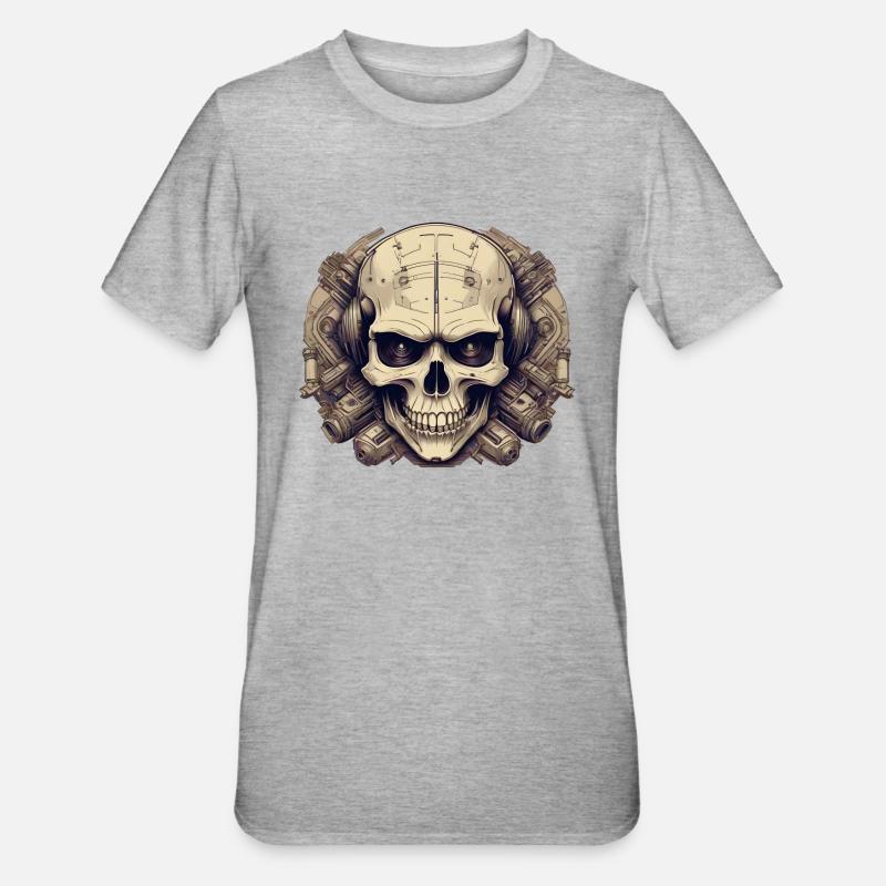 Bionic Schädel - Comic-Stil Logo - Unisex Polycotton T-Shirt - Grau meliert