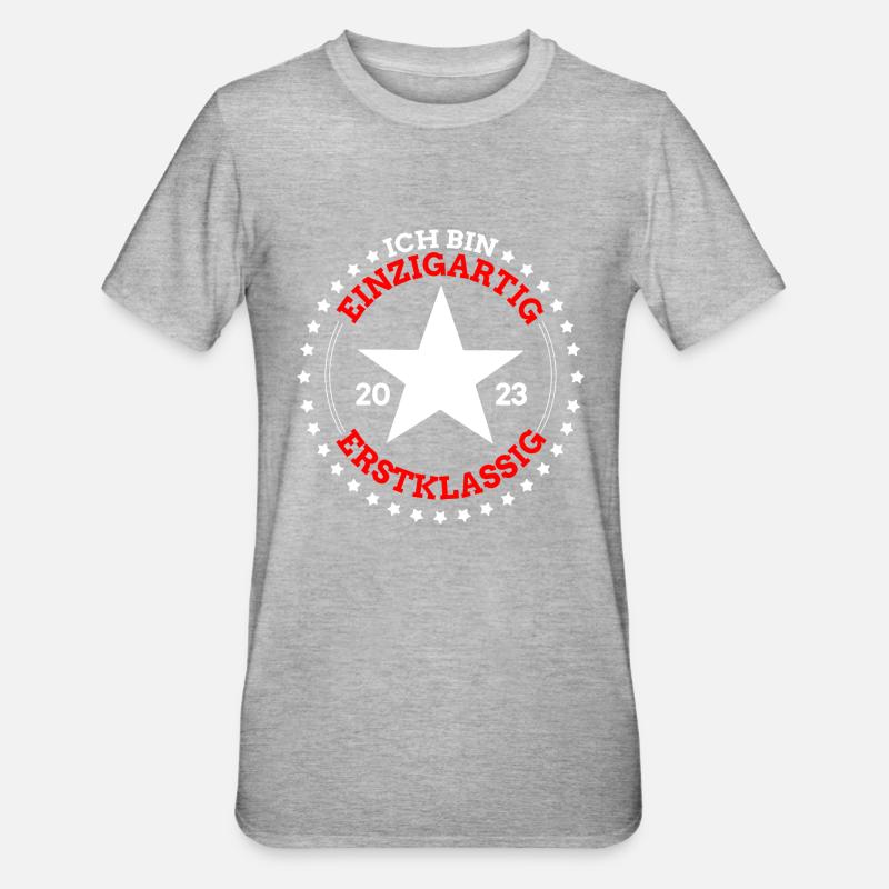 Schulkind 2023 Erstklassig Ich Bin Einzigartig - Unisex Polycotton T-Shirt - Grau meliert