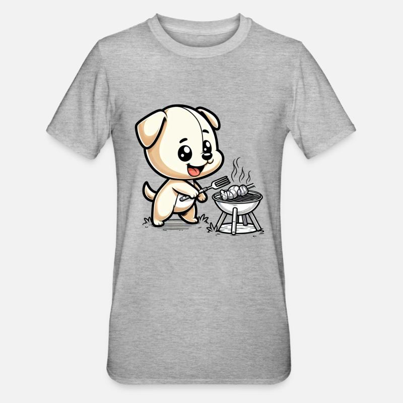 Chien BBQ mignon - T-shirt polycoton Unisexe - gris chiné