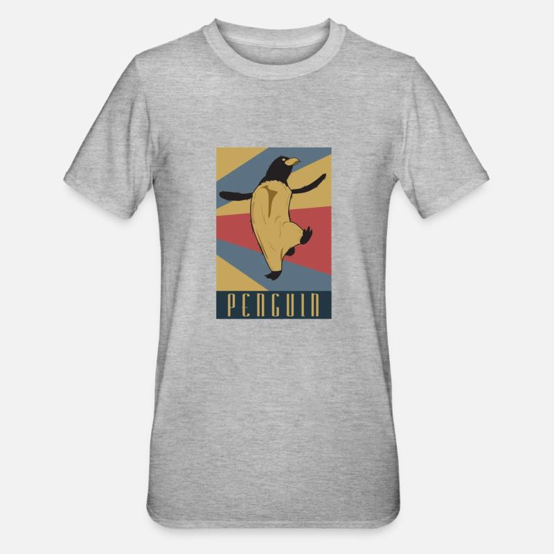 Pinguin Retro Geschenk Idee - Unisex Polycotton T-Shirt - Grau meliert
