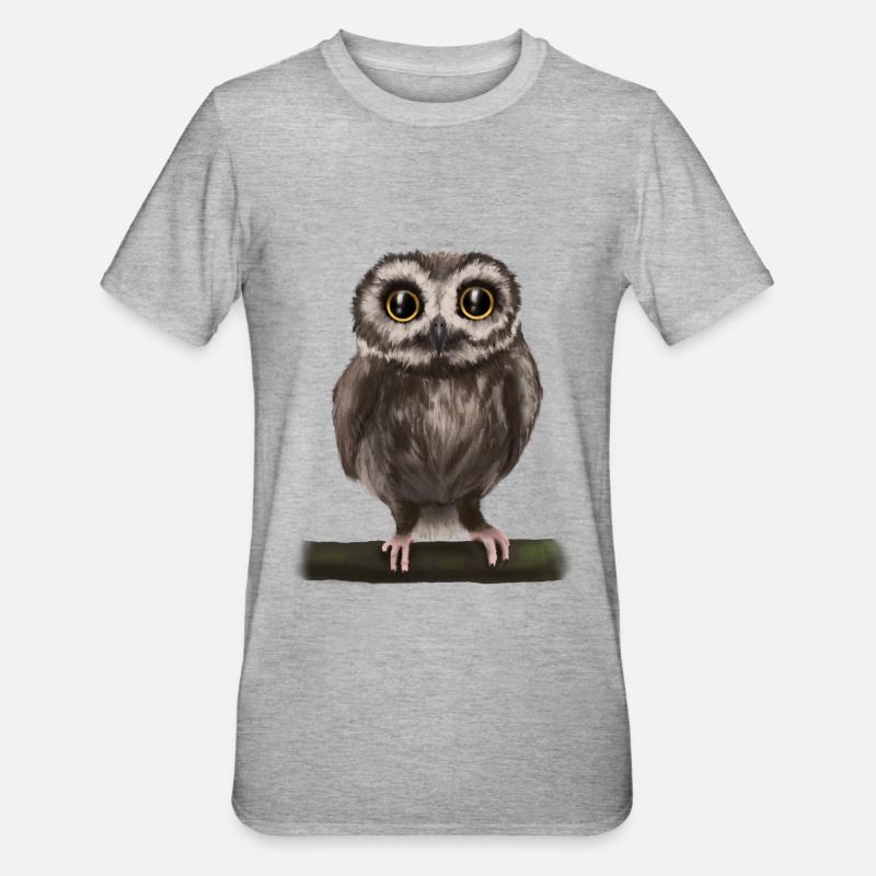 Uhu Eule - Unisex Polycotton T-Shirt - Grau meliert