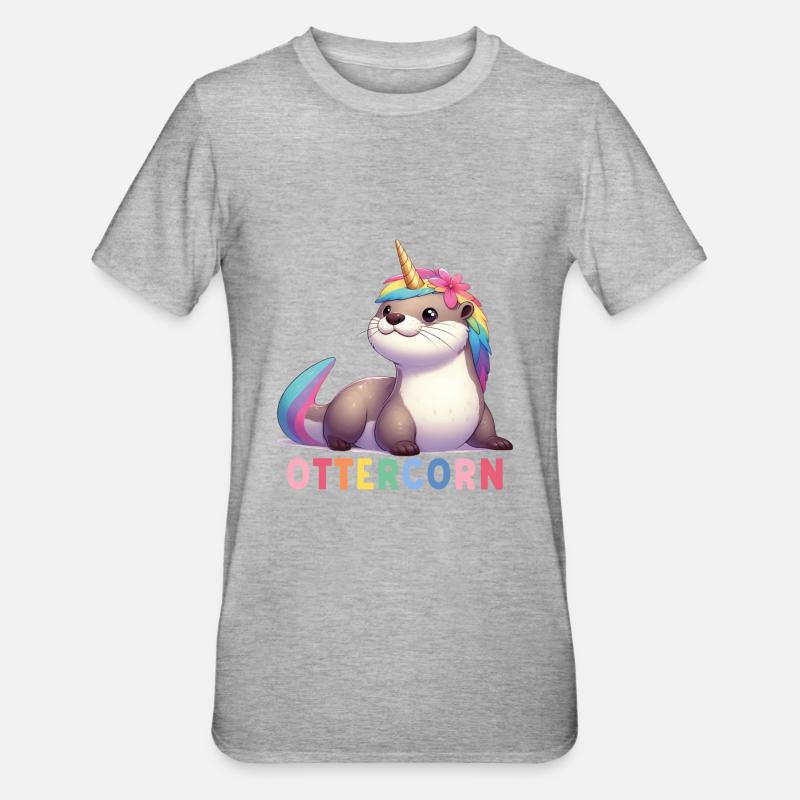 Otter Einhorn - Unisex Polycotton T-Shirt - Grau meliert
