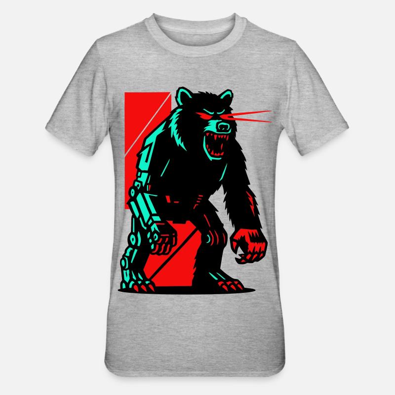 Mecha Techno Bär - Unisex Polycotton T-Shirt - Grau meliert