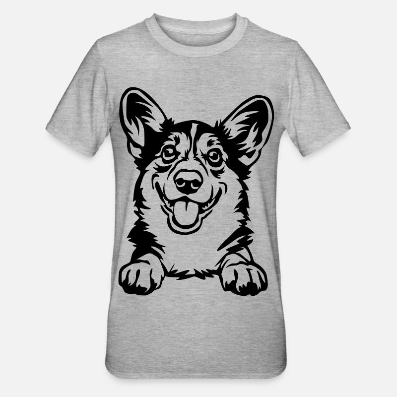 Welsh Corgi Head - Unisex Polycotton T-Shirt - heather grey
