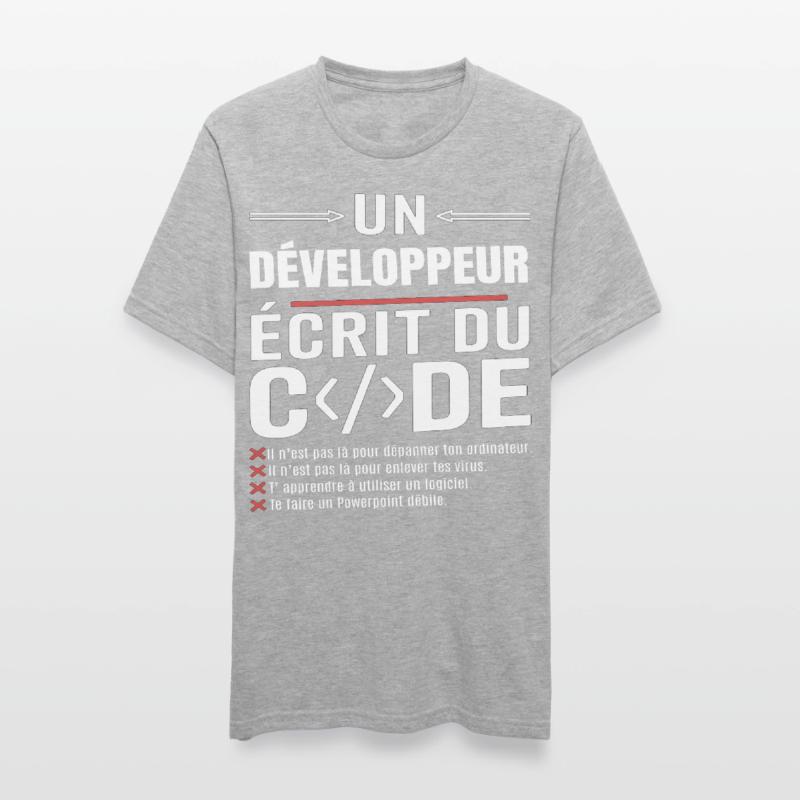 Un développeur écrit du code humour programmation T-shirt polycoton Unisexe