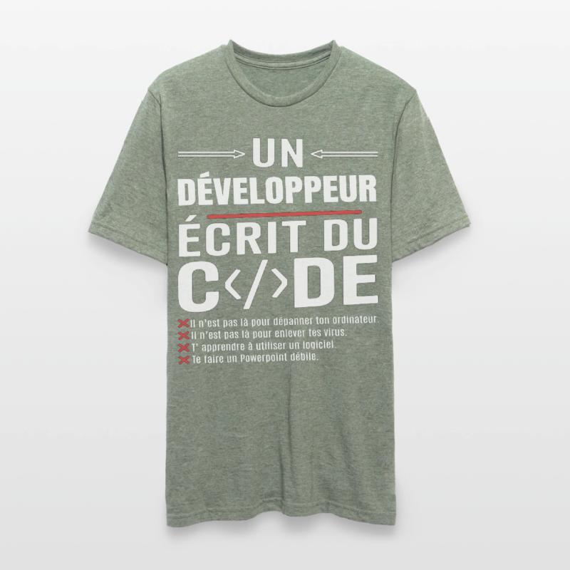 Un développeur écrit du code humour programmation T-shirt polycoton Unisexe