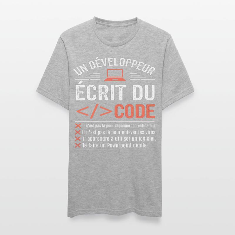 Un développeur écrit du code humour programmation T-shirt polycoton Unisexe