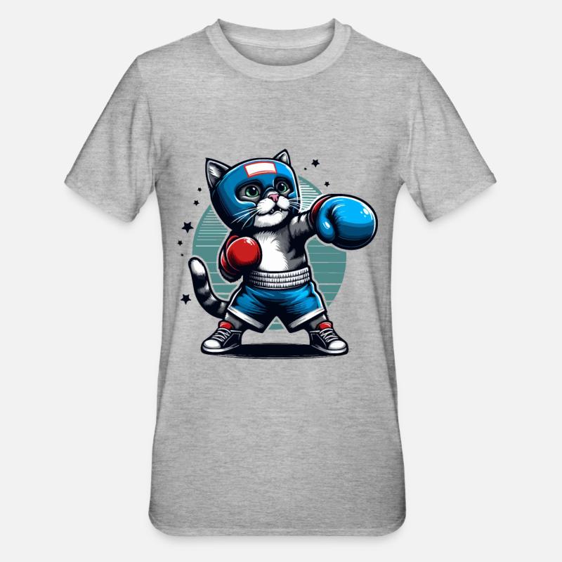 Chat de boxe - T-shirt polycoton Unisexe - gris chiné