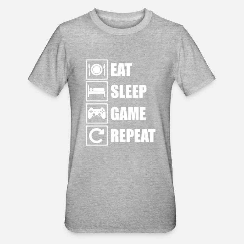 Eat Sleep Game Repeat - Unisex Polycotton T-Shirt - heather grey