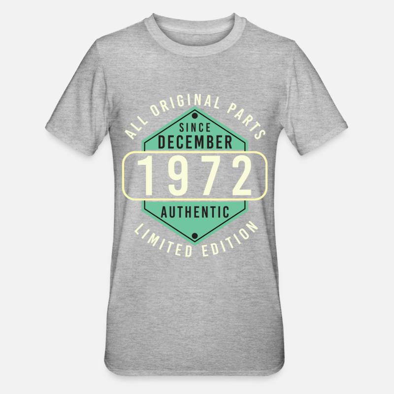 Dezember 1972 Retro Geschenkidee - Unisex Polycotton T-Shirt - Grau meliert