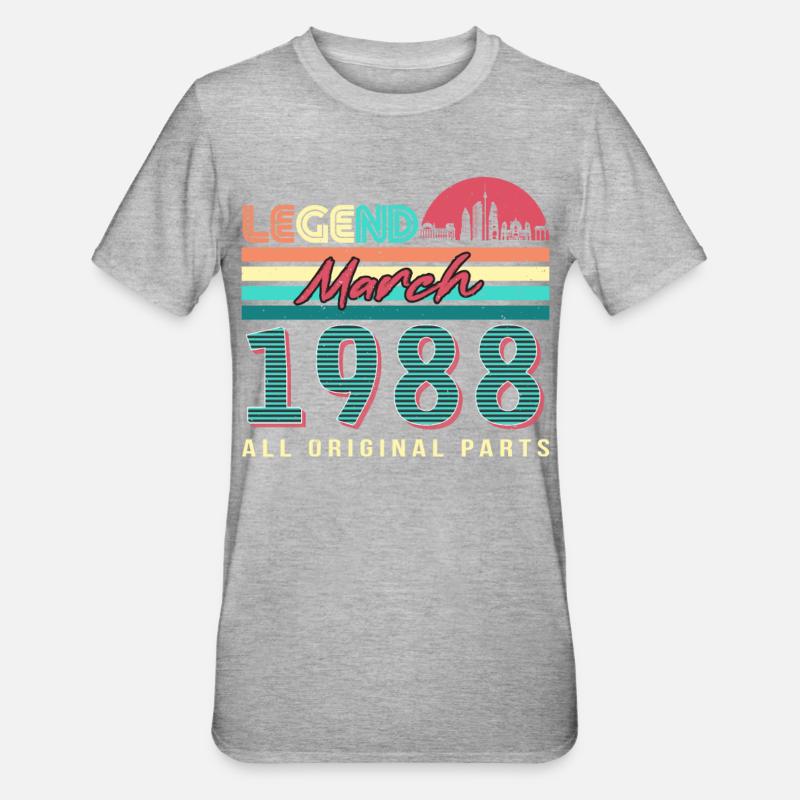 Né en mars 1988 Retro - T-shirt polycoton Unisexe - gris chiné