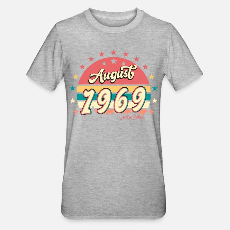 1969 August Retro - Unisex Polycotton T-Shirt - Grau meliert