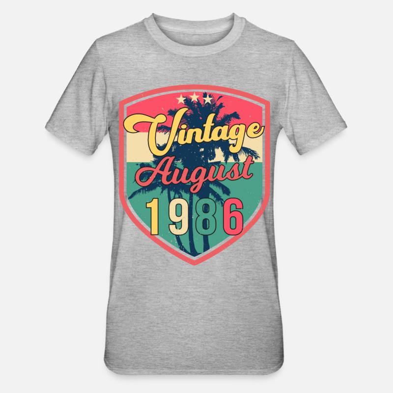 August 1986 Gift idea - Unisex Polycotton T-Shirt - heather grey