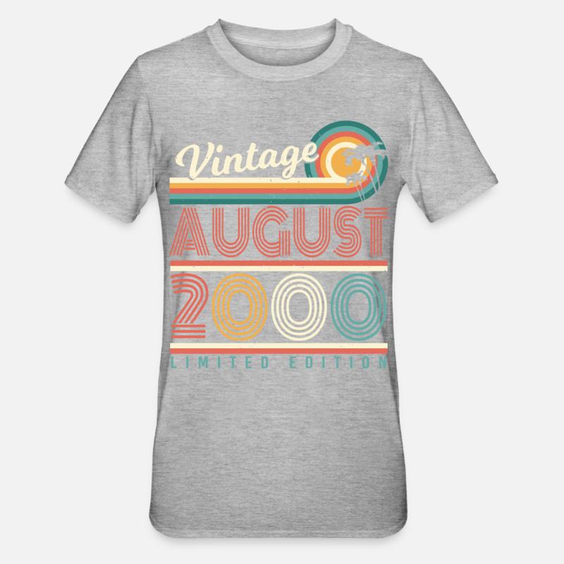 Mois de naissance Août 2000 - T-shirt polycoton Unisexe - gris chiné