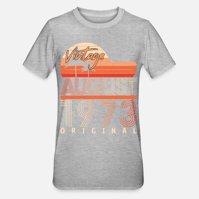 Retro 1973 August - Unisex Polycotton T-Shirt - Grau meliert