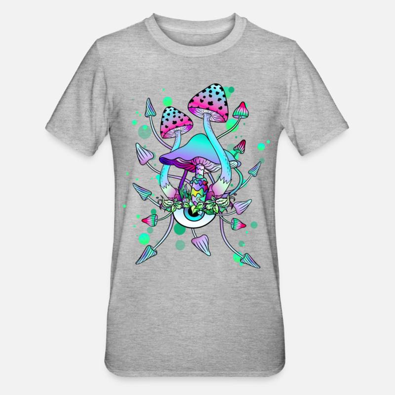 Champignons magiques Champignons psychédéliques néon - T-shirt polycoton Unisexe - gris chiné