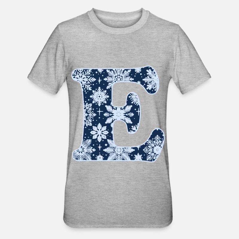 Buchstabe E Schneeflocken - Unisex Polycotton T-Shirt - Grau meliert