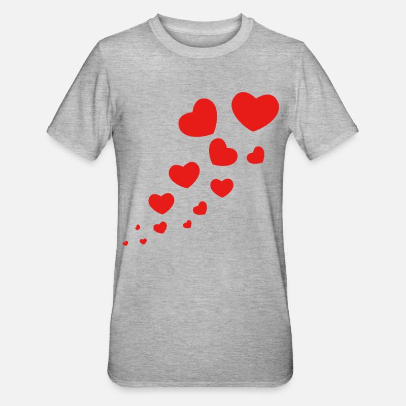 Rote Herzen - Unisex Polycotton T-Shirt - Grau meliert