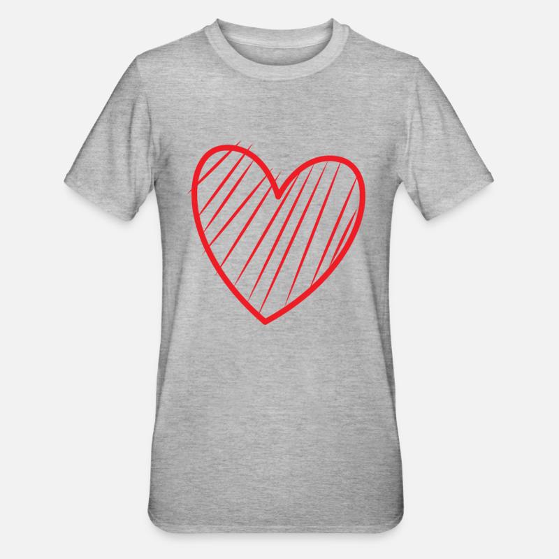 Cœur rouge avec rayures - T-shirt polycoton Unisexe - gris chiné
