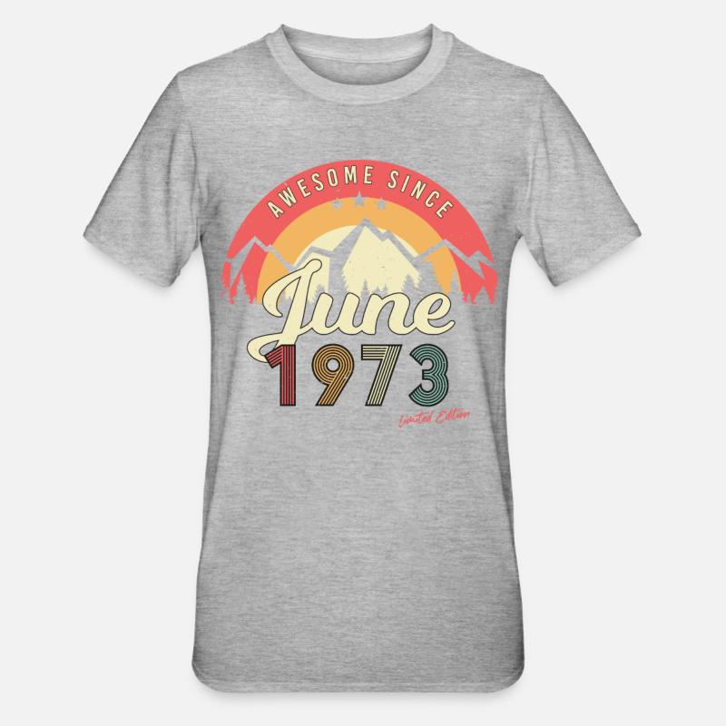 Retro 1973 Juni - Unisex Polycotton T-Shirt - Grau meliert
