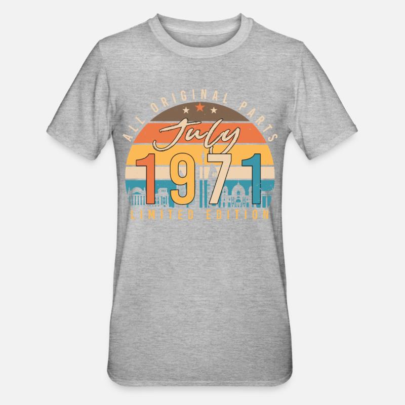 1971 July Gift Idea - Unisex Polycotton T-Shirt - heather grey