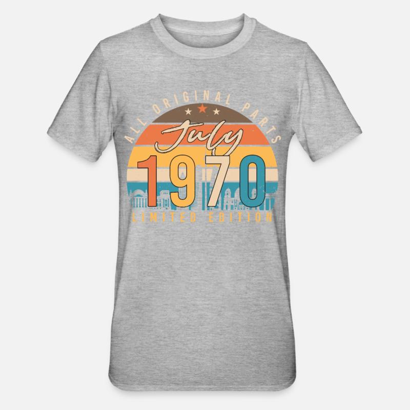1970 Juli Geschenkidee - Unisex Polycotton T-Shirt - Grau meliert