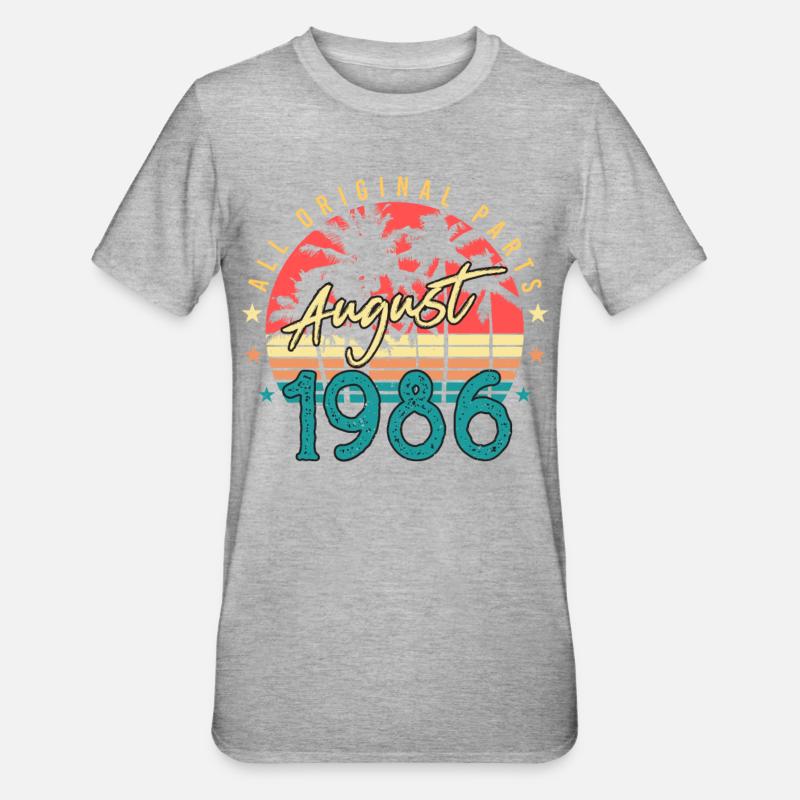 August 1986 Gift idea - Unisex Polycotton T-Shirt - heather grey