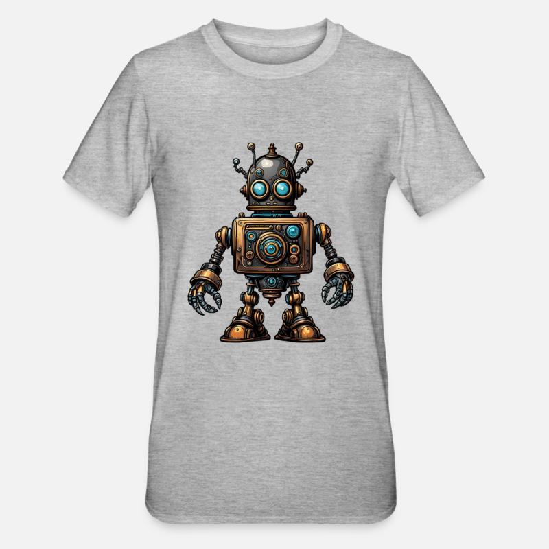 Robot steampunk - T-shirt polycoton Unisexe - gris chiné