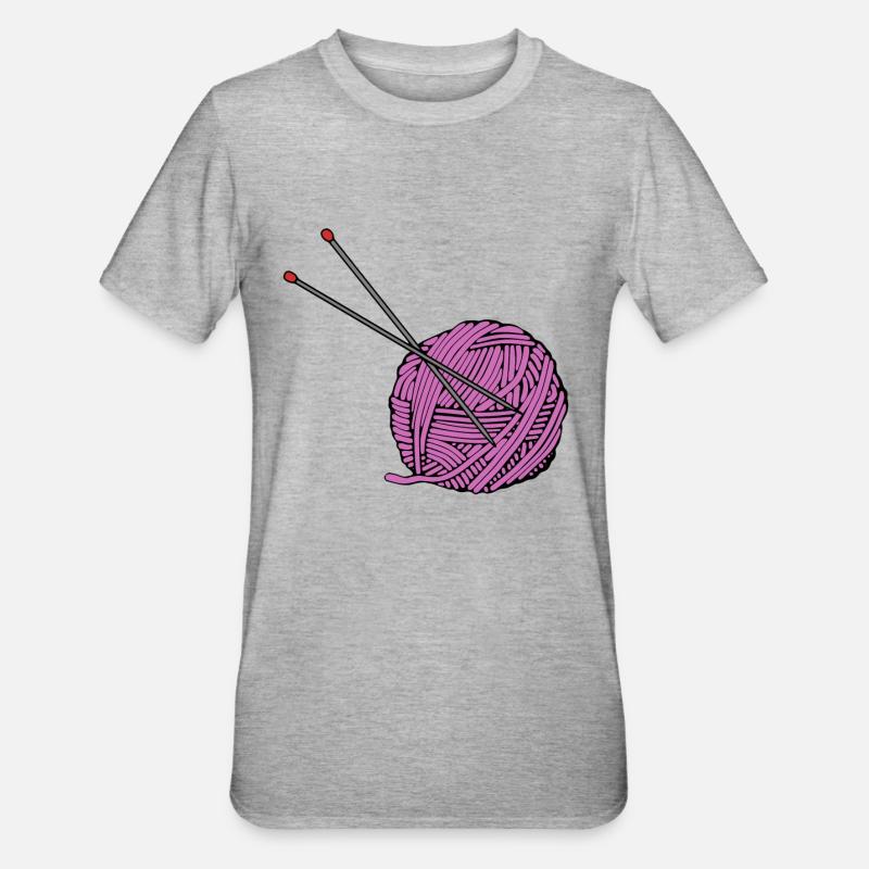 Pinkes Strickgarn - Unisex Polycotton T-Shirt - Grau meliert