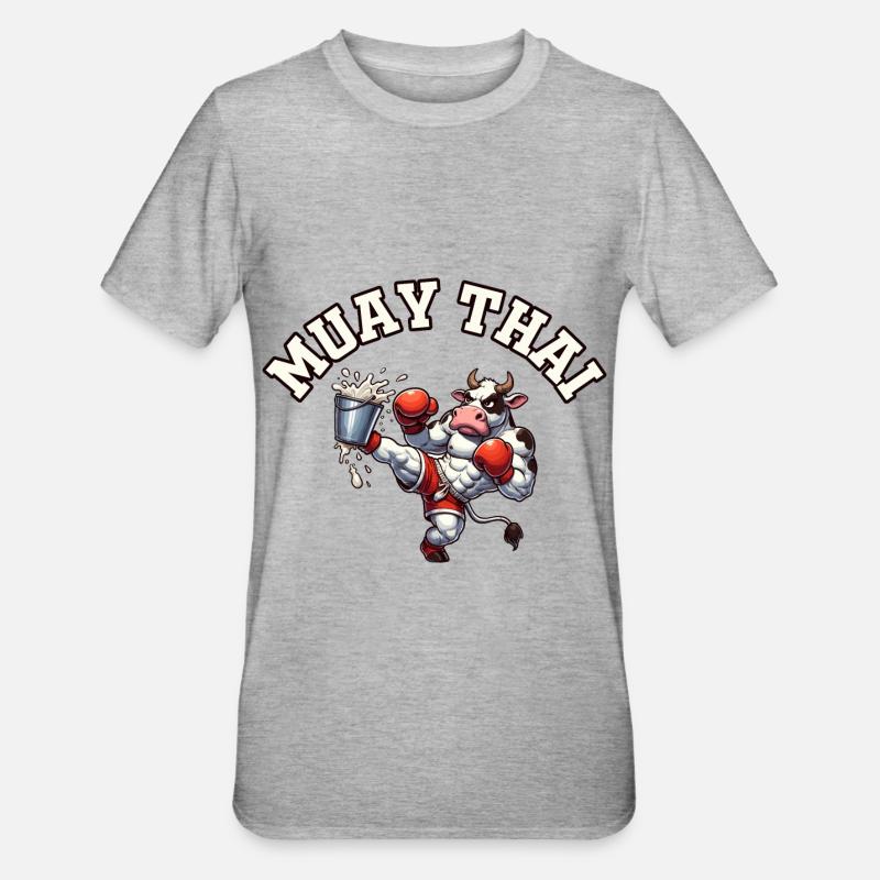 Vache Muay Thai - T-shirt polycoton Unisexe - gris chiné