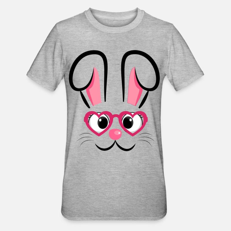 Hasengesicht mit Herzchenbrille - Unisex Polycotton T-Shirt - Grau meliert