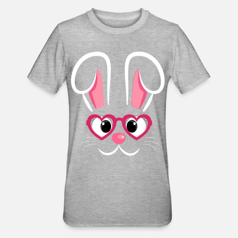 Hasengesicht mit Herzchenbrille - Unisex Polycotton T-Shirt - Grau meliert