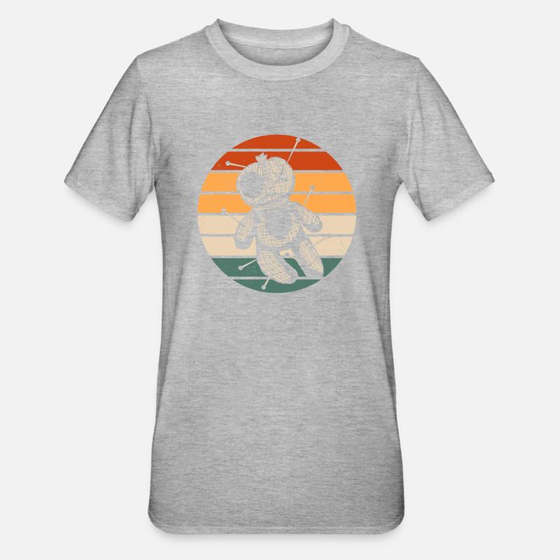 Retro Voodoo Doll Design - T-shirt polycoton Unisexe - gris chiné