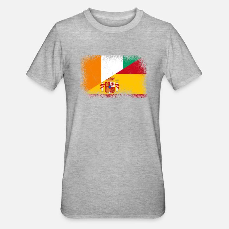 Côte d’Ivoire Espagne Drapeau - T-shirt polycoton Unisexe - gris chiné