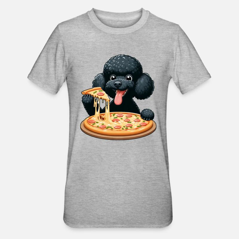 Comic Pudel mit Pizza - Unisex Polycotton T-Shirt - Grau meliert