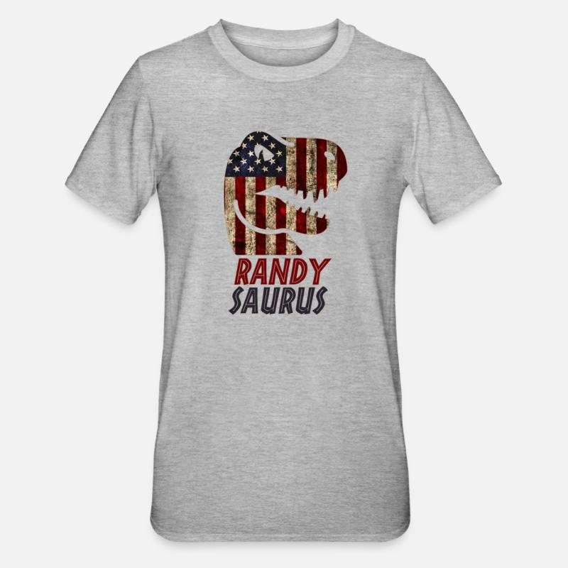 Patriotic Randy Dinosaur Randysaurus - Unisex Polycotton T-Shirt - heather grey