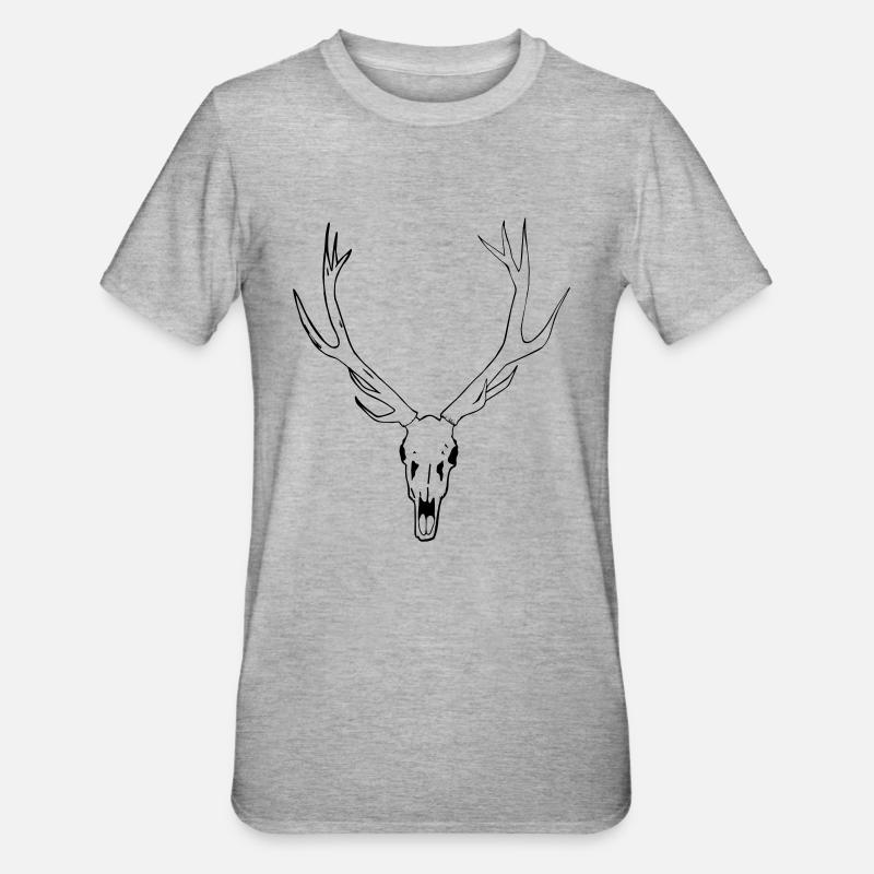 crâne cerfs - T-shirt polycoton Unisexe - gris chiné
