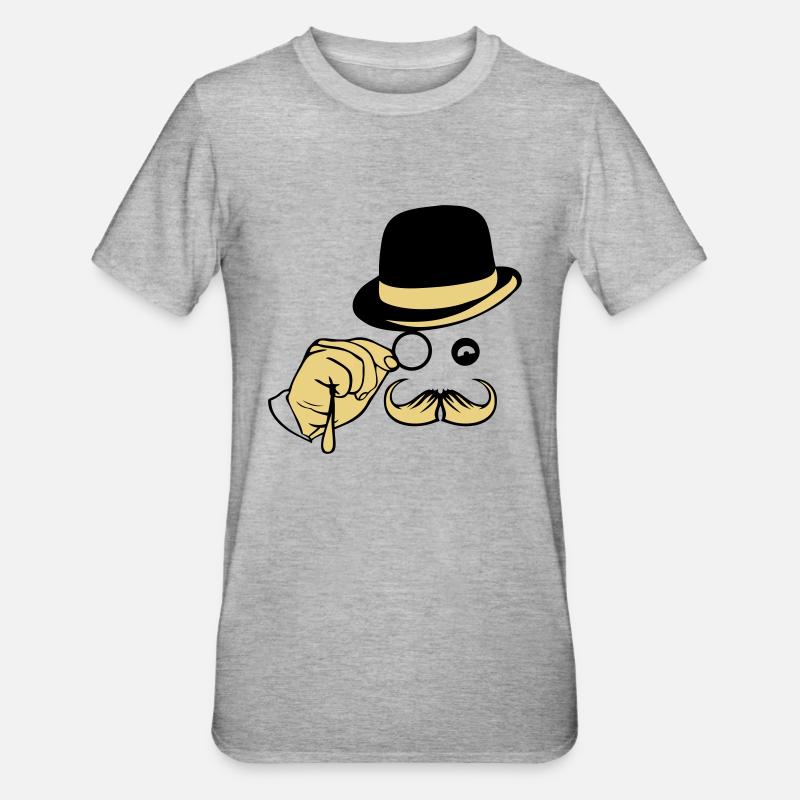 Smiley-Hut Monokel Schnurrbart Melone - Unisex Polycotton T-Shirt - Grau meliert