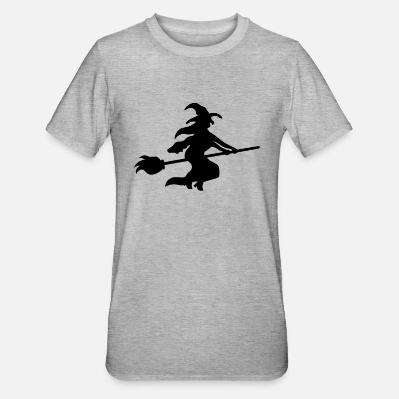 Witch on broom - Halloween - Unisex Polycotton T-Shirt - heather grey