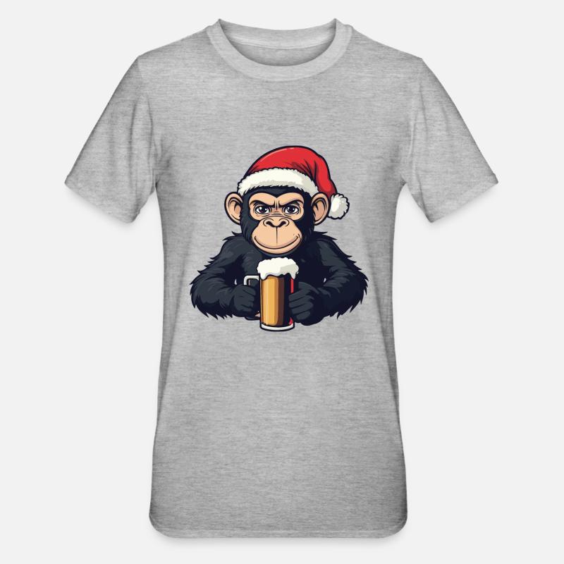 Bière de Noël Monkey - T-shirt polycoton Unisexe - gris chiné