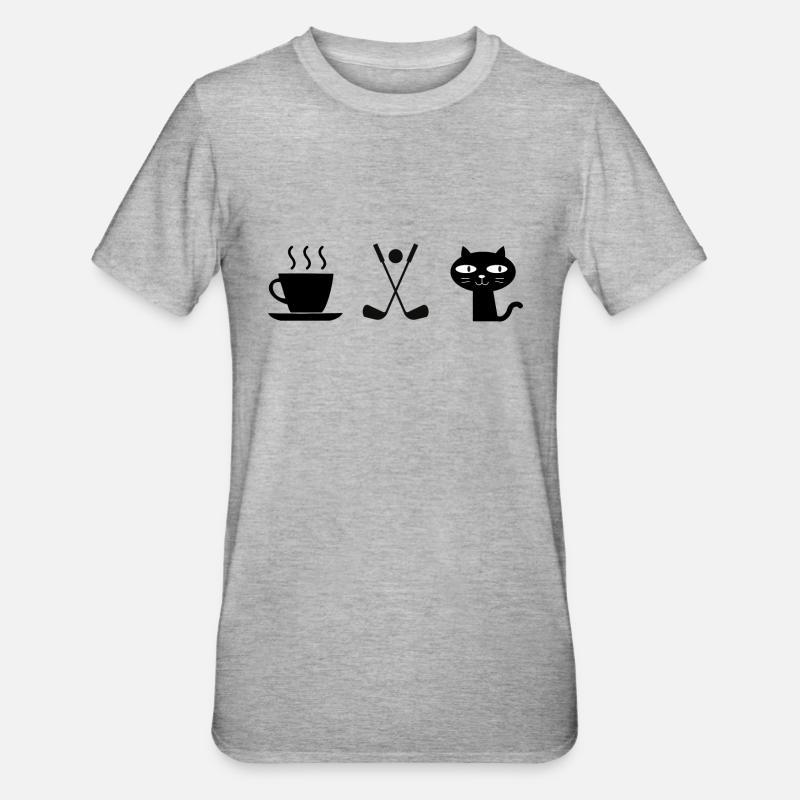 Kaffee. Katzen. Golf - Unisex Polycotton T-Shirt - Grau meliert