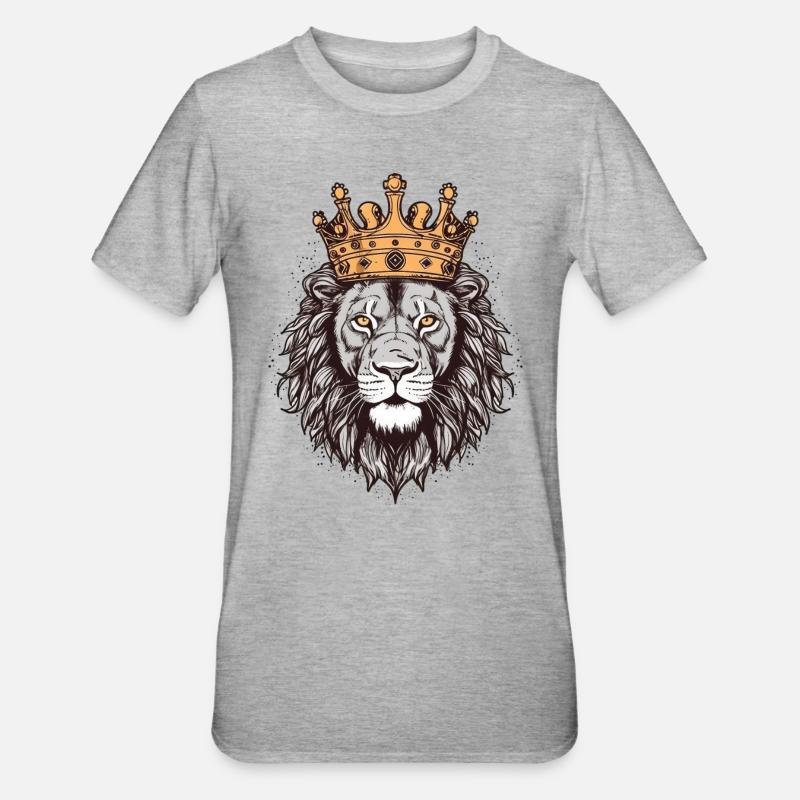 Löwe mit Krone - Unisex Polycotton T-Shirt - Grau meliert