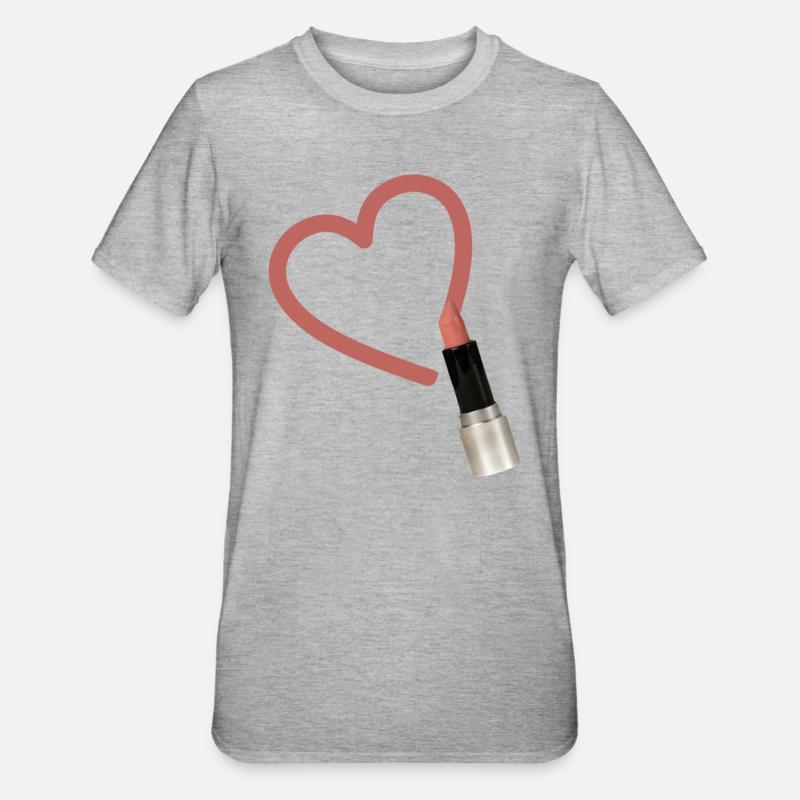 Lippenstift malt Herz - Unisex Polycotton T-Shirt - Grau meliert