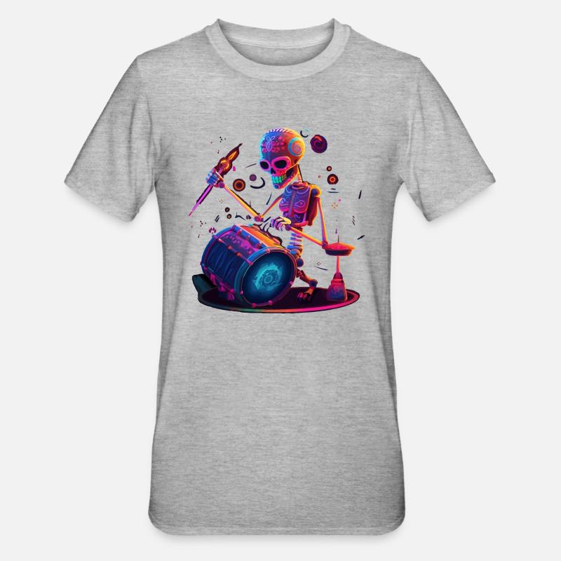 Skeleton Drummer Music Drums - T-shirt polycoton Unisexe - gris chiné